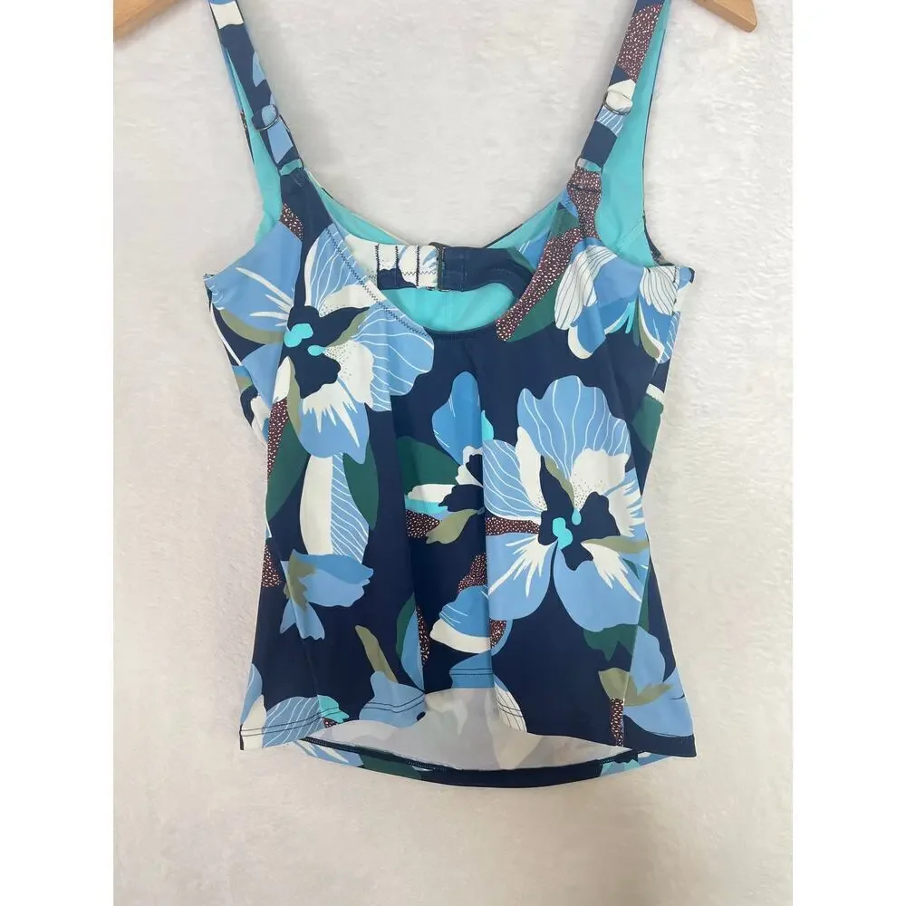 Athleta Bondi Bra Cup Tankini Top Hero Bloom Blue Floral Print sz 34B/C Swimwear